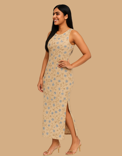 AOP Bodycon Dress for Women – Skin Fit, Side Slit, Stretchable, Breathable, Fade-Proof Print
