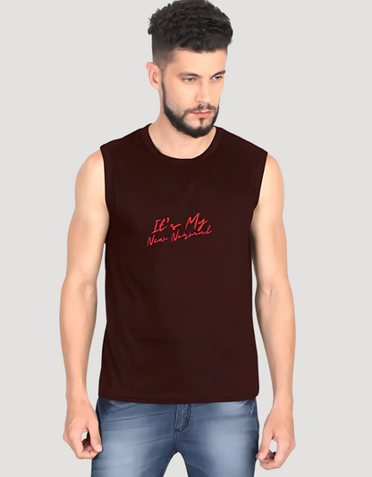 Men’s Sleeveless Cotton T-Shirt – "It’s My New Normal" Print | 180 GSM | Bio-Washed | Regular Fit