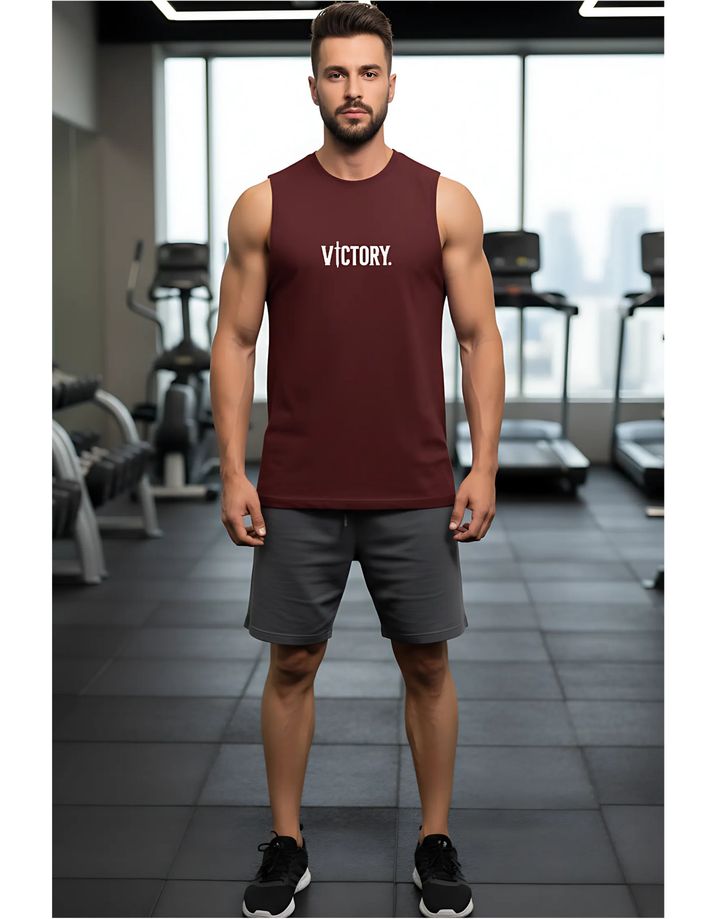 Men’s Sleeveless T-Shirt – Victory Print | 100% Cotton, Regular Fit, Bio Washed