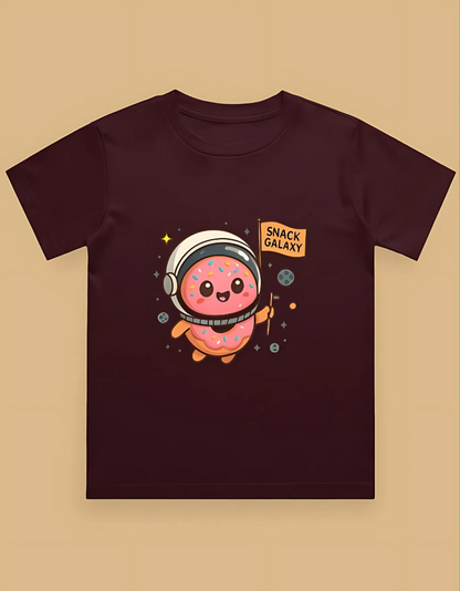 Boys' Crew Neck T-Shirt – “Snack Galaxy” Donut Astronaut Print | 100% Cotton | 180 GSM | Bio-Washed | Regular Fit Tee