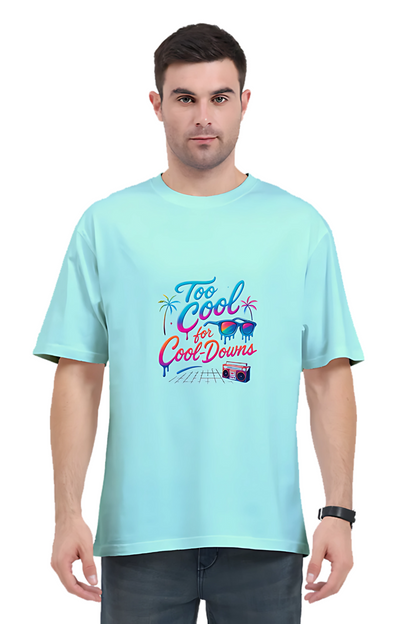 Men’s Oversized T-Shirt – 240 GSM Cotton | “Too Cool for Cool-Downs” Neon Graphic | Unisex Fit | Bio-Washed & Pre-Shrunk
