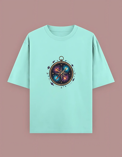 Unisex Oversized T-Shirt with Cosmic Compass Print | 240 GSM Heavy Cotton | Space Explorer Graphic Tee