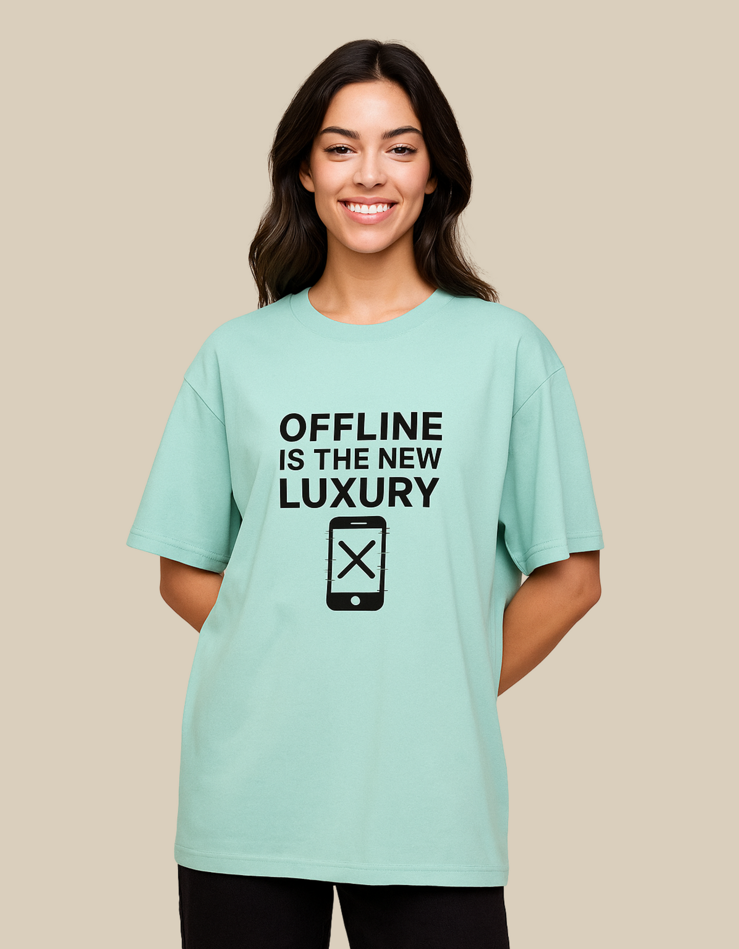 Unisex Oversized Classic T-Shirt – "Offline Is The New Luxury" Print | 240 GSM 100% Cotton