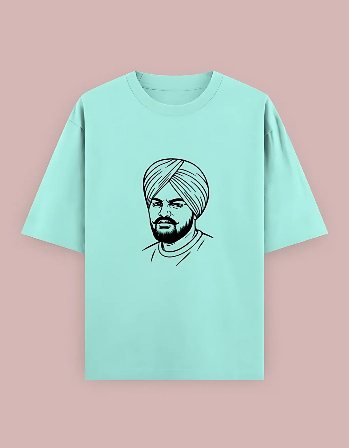 Unisex Oversized Cotton T-Shirt – Sidhu Moosewala Line Art Tribute Print | 240 GSM | 100% Cotton | Punjabi Streetwear