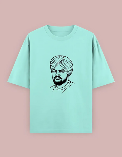 Unisex Oversized Cotton T-Shirt – Sidhu Moosewala Line Art Tribute Print | 240 GSM | 100% Cotton | Punjabi Streetwear