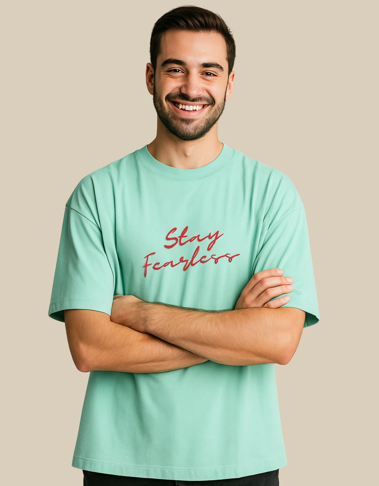Unisex Oversized Classic T-Shirt – Stay Fearless Print | 240 GSM 100% Cotton, Bio-Washed, Super Combed