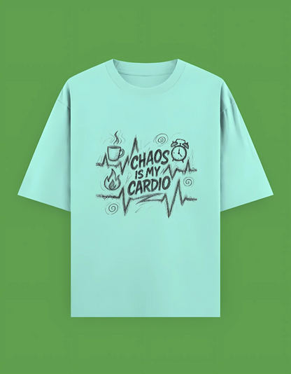 Unisex Oversized Terry T-Shirt – Chaos Is My Cardio Graphic | 280 GSM Cotton Blend | Drop Shoulder Fit
