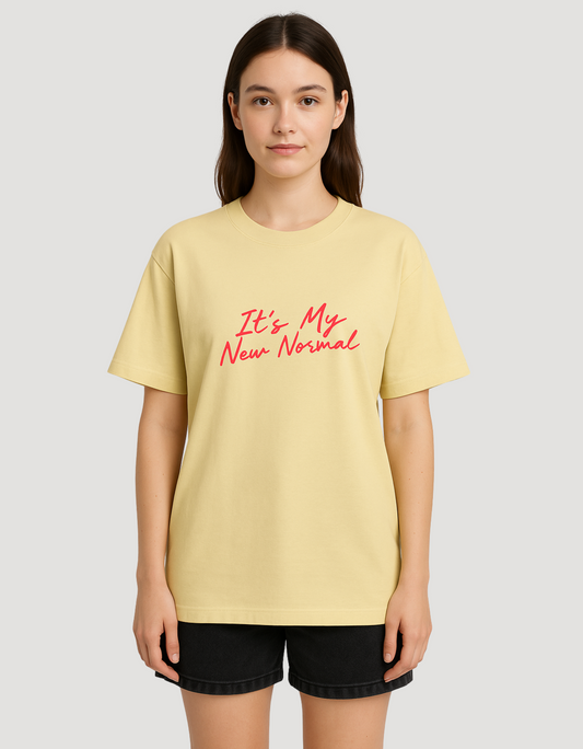 Unisex Oversized Cotton T-Shirt – 180 GSM | "It's My New Normal" Minimal Slogan Tee