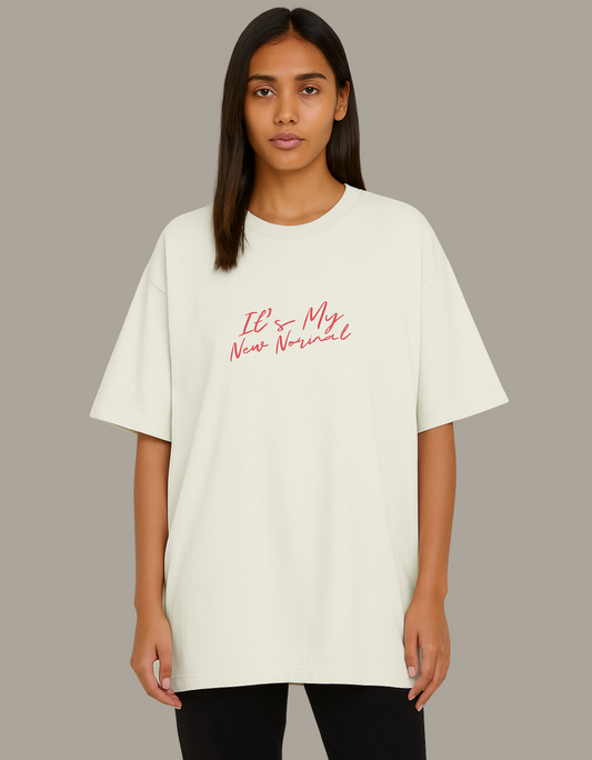Unisex Oversized T-Shirt – “It’s My New Normal” Slogan Print | 240 GSM | 100% Super Combed Cotton | Bio-Washed | Streetwear Fit