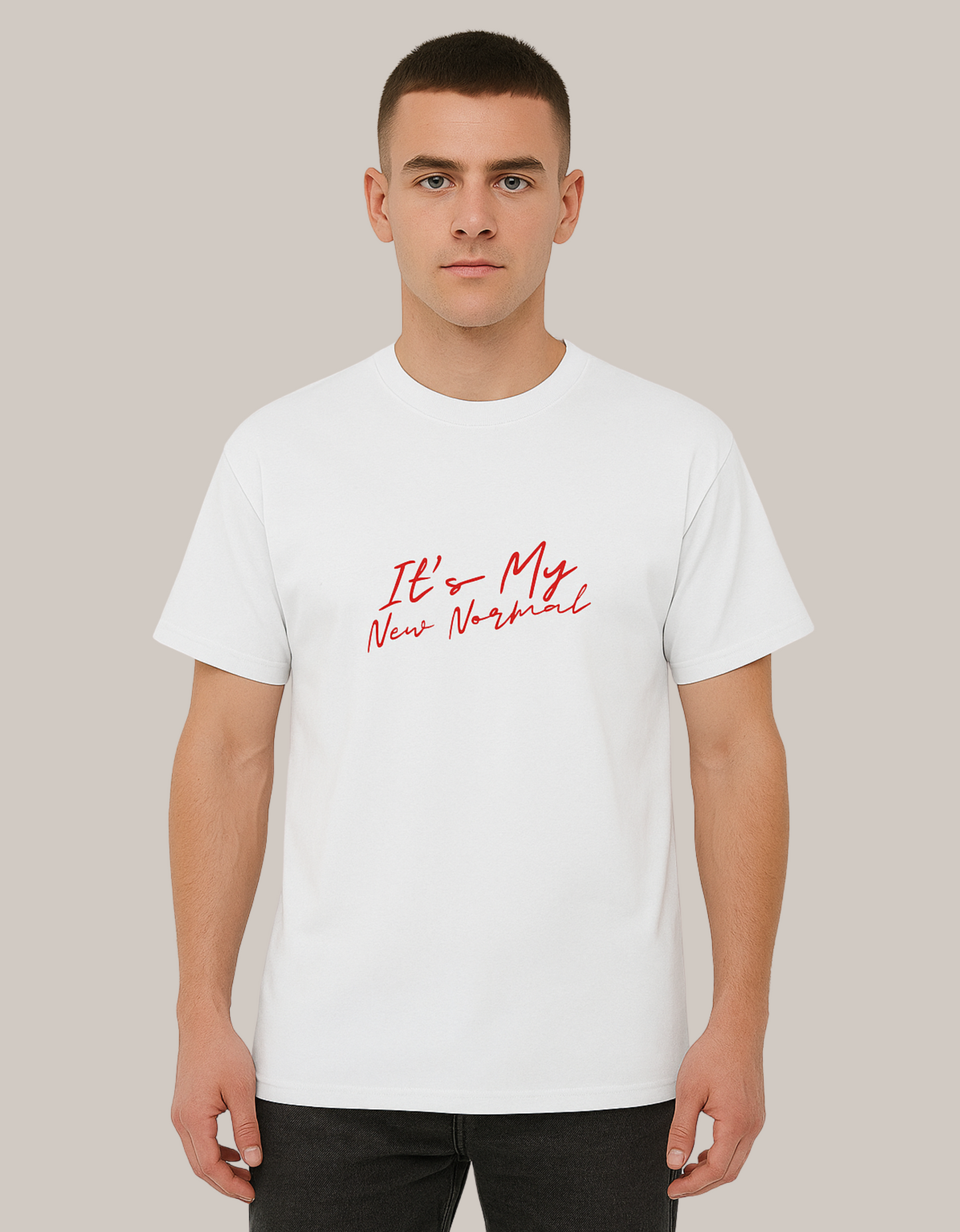 Unisex Cotton Stretch T-Shirt – “It’s My New Normal” Slogan Print | 240 GSM | Breathable | Stretchable | Bio-Washed Comfort Tee
