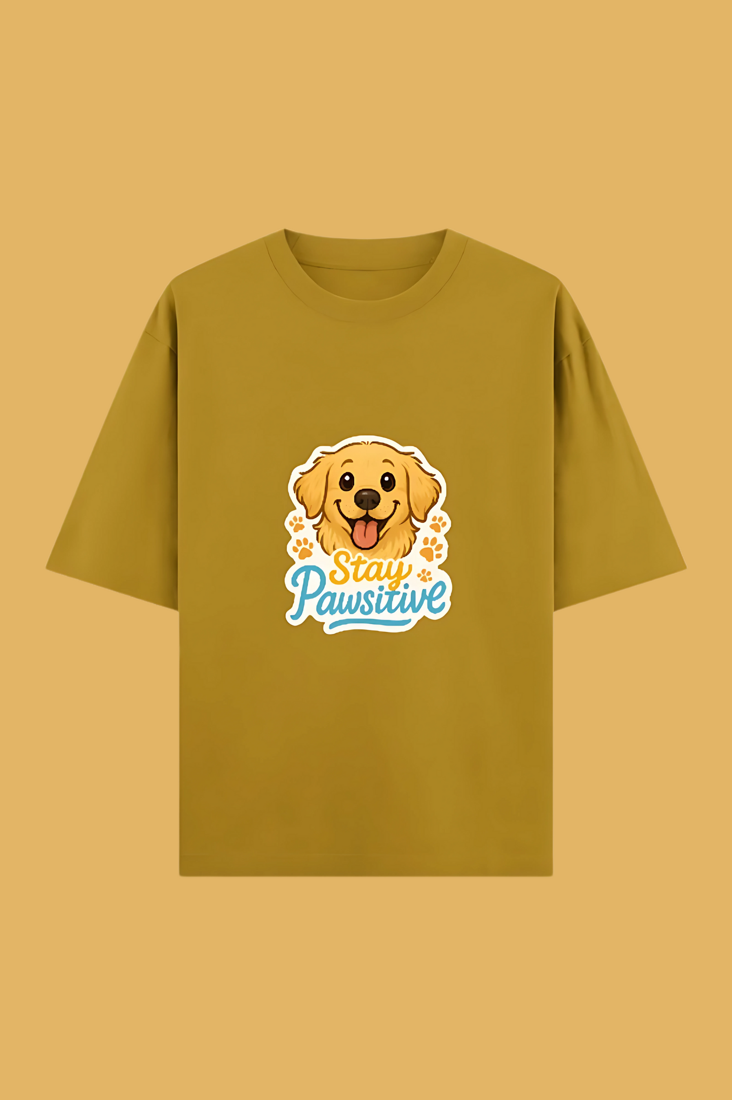 Unisex Oversized T-Shirt | 100% Cotton | “Stay Pawsitive” Golden Retriever Print | 240 GSM | Bio-Washed & Pre-Shrunk