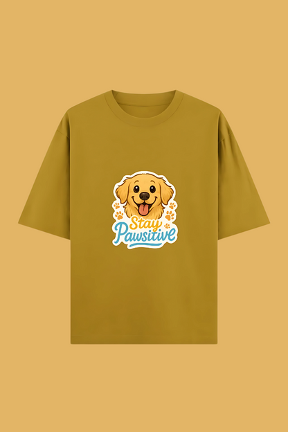 Unisex Oversized T-Shirt | 100% Cotton | “Stay Pawsitive” Golden Retriever Print | 240 GSM | Bio-Washed & Pre-Shrunk