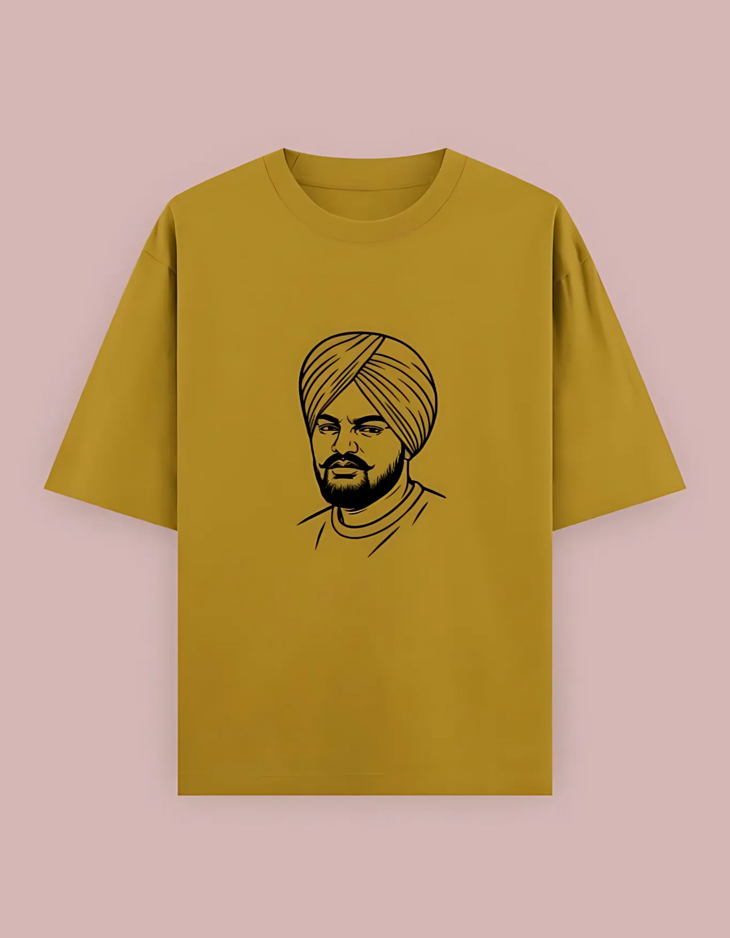 Unisex Oversized Cotton T-Shirt – Sidhu Moosewala Line Art Tribute Print | 240 GSM | 100% Cotton | Punjabi Streetwear