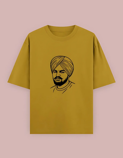 Unisex Oversized Cotton T-Shirt – Sidhu Moosewala Line Art Tribute Print | 240 GSM | 100% Cotton | Punjabi Streetwear