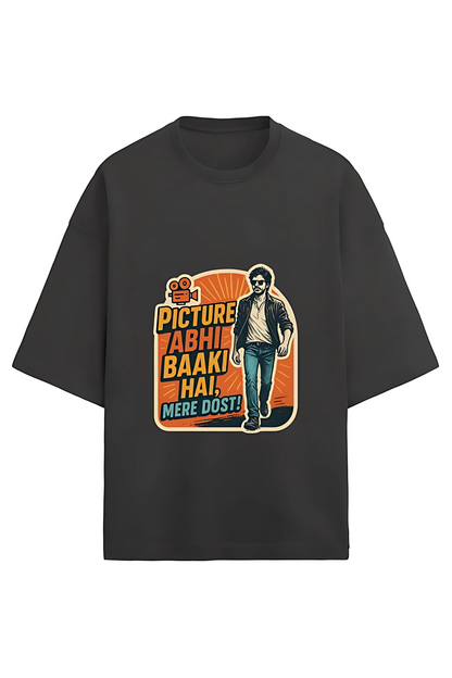 Picture Abhi Baaki Hai Oversized Unisex T-Shirt – 280 GSM Cotton Terry | Drop Shoulder Bollywood Print Tee | Shah Rukh Khan Lovers