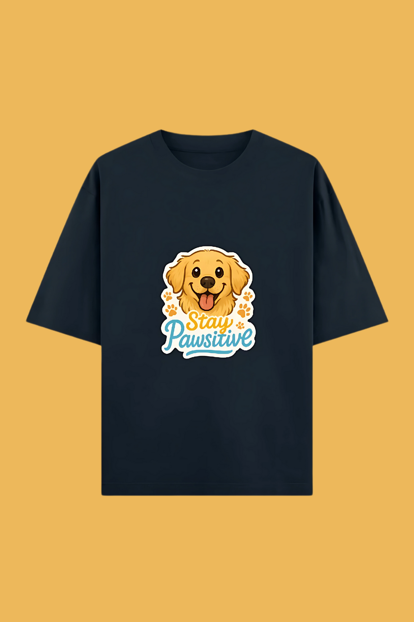 Unisex Oversized T-Shirt | 100% Cotton | “Stay Pawsitive” Golden Retriever Print | 240 GSM | Bio-Washed & Pre-Shrunk