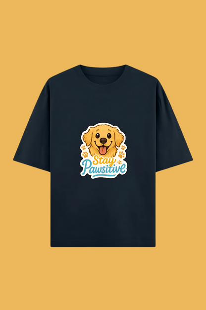 Unisex Oversized T-Shirt | 100% Cotton | “Stay Pawsitive” Golden Retriever Print | 240 GSM | Bio-Washed & Pre-Shrunk