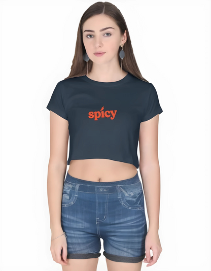 Spicy Printed Women’s Cotton Crop Top – Trendy Casual Wear | 180 GSM Bio-Washed