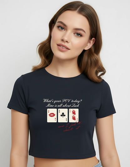 Women’s Black Baby Tee – Graphic Print | Gen Z Trend, Stretchable & Breathable Cotton Spandex
