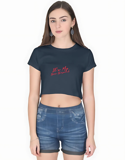 Women’s Cotton Crop Top – “It’s My New Normal” Print | 100% Super Combed Cotton | 180 GSM | Gen Z Style | Pre-Shrunk & Bio-Washed