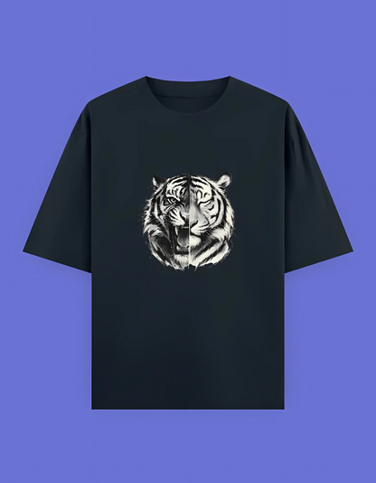 Unisex Oversized T-Shirt | 240 GSM 100% Cotton | Split Tiger Face Graphic | Bio-Washed & Pre-Shrunk