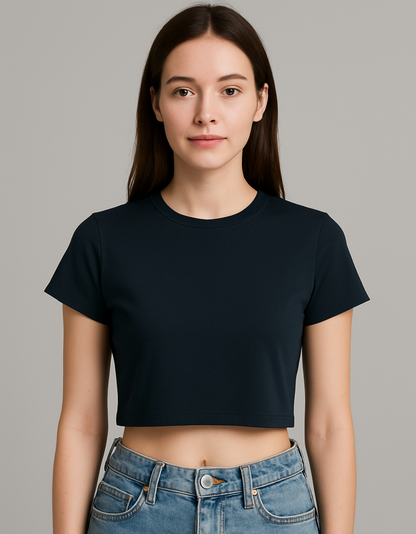 Women’s Plain Baby Tee – Stretchable Gen Z Fit | 240 GSM Cotton-Spandex, Pre-Shrunk, Bio-Washed, Breathable Fabric