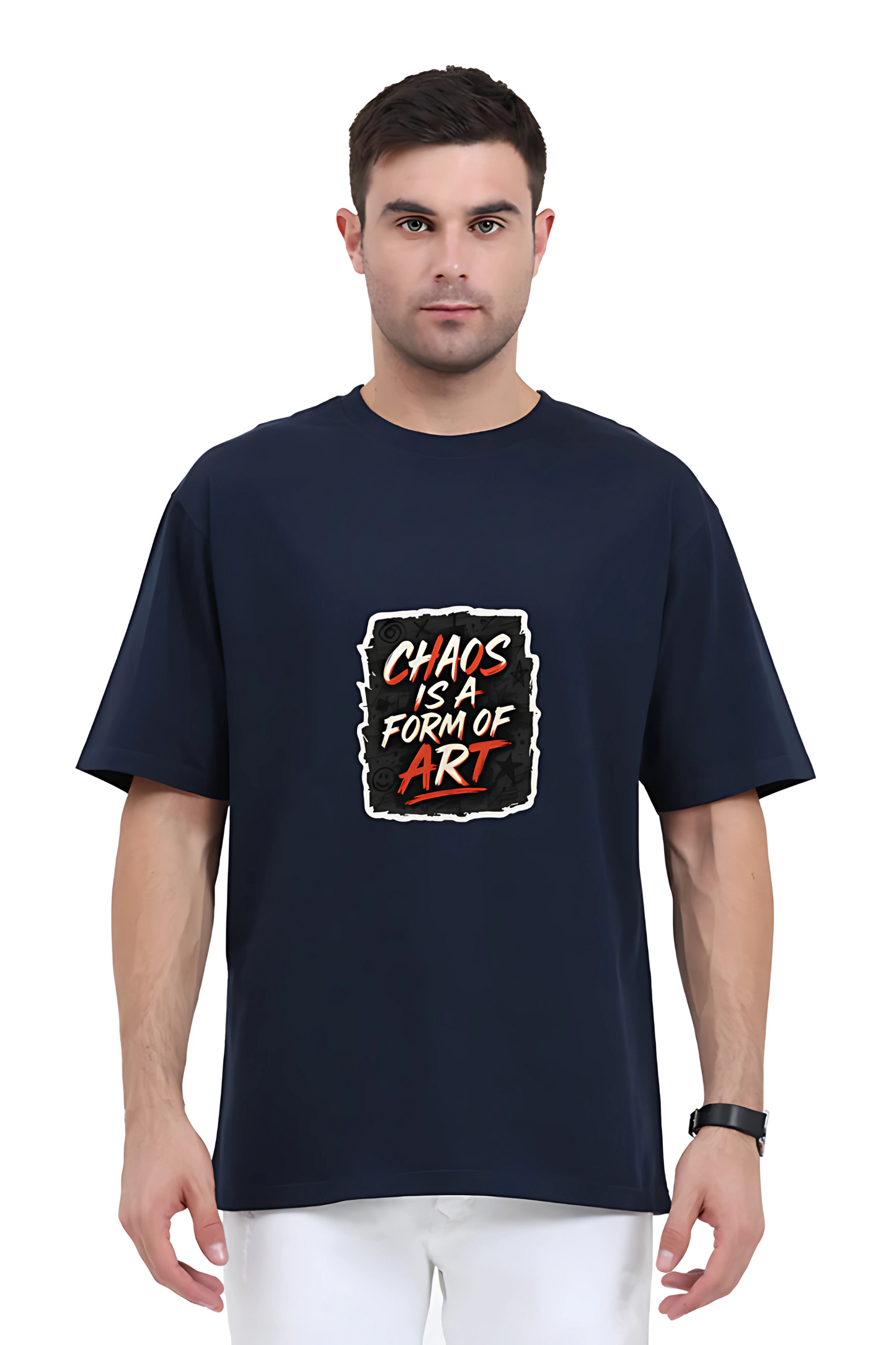 Chaos Is a Form of Art Men's Oversized T-Shirt – 180 GSM | 100% Cotton | Artistic Streetwear | Unisex Regular Fit