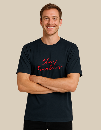 Unisex Oversized Classic T-Shirt – Stay Fearless Print | 240 GSM 100% Cotton, Bio-Washed, Super Combed