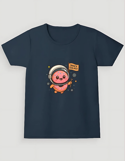 Girls’ Crew Neck T-Shirt – “Snack Galaxy” Donut Astronaut Print | 180 GSM | 100% Cotton | Bio-Washed | Super Combed | Pre-Shrunk