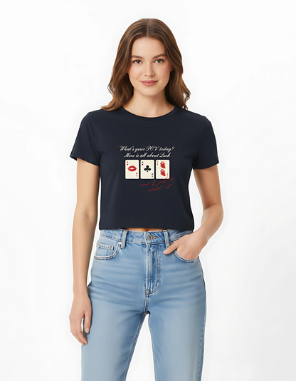Women’s Black Baby Tee – Graphic Print | Gen Z Trend, Stretchable & Breathable Cotton Spandex