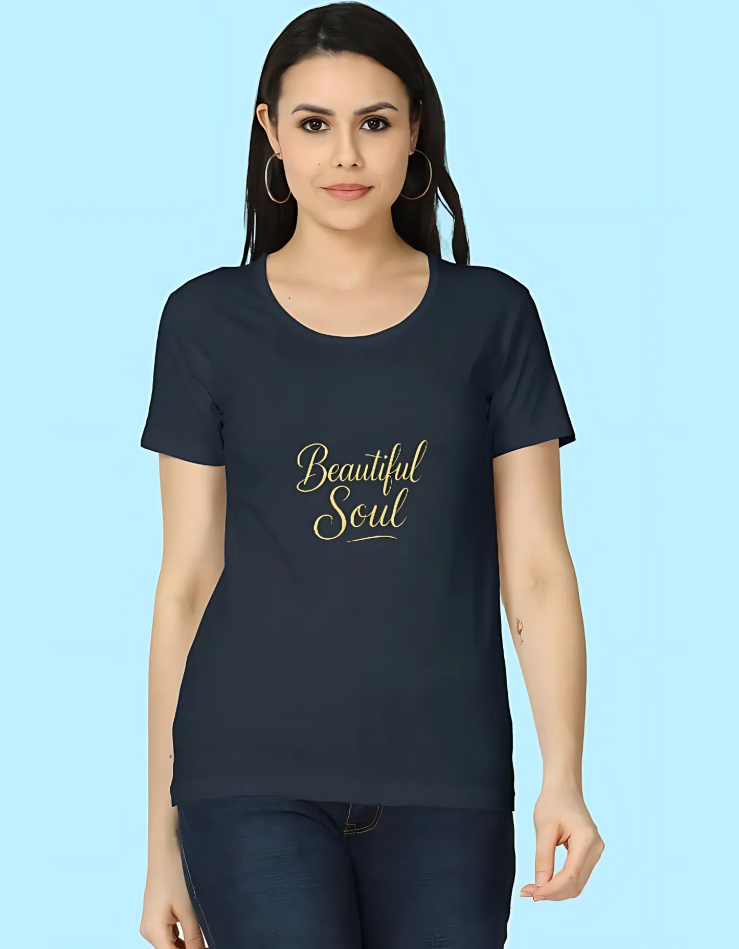 Women's Regular Fit 100% Cotton T-Shirt – Beautiful Soul Typography Print | Super Combed, Bio-Washed, Folded Neck