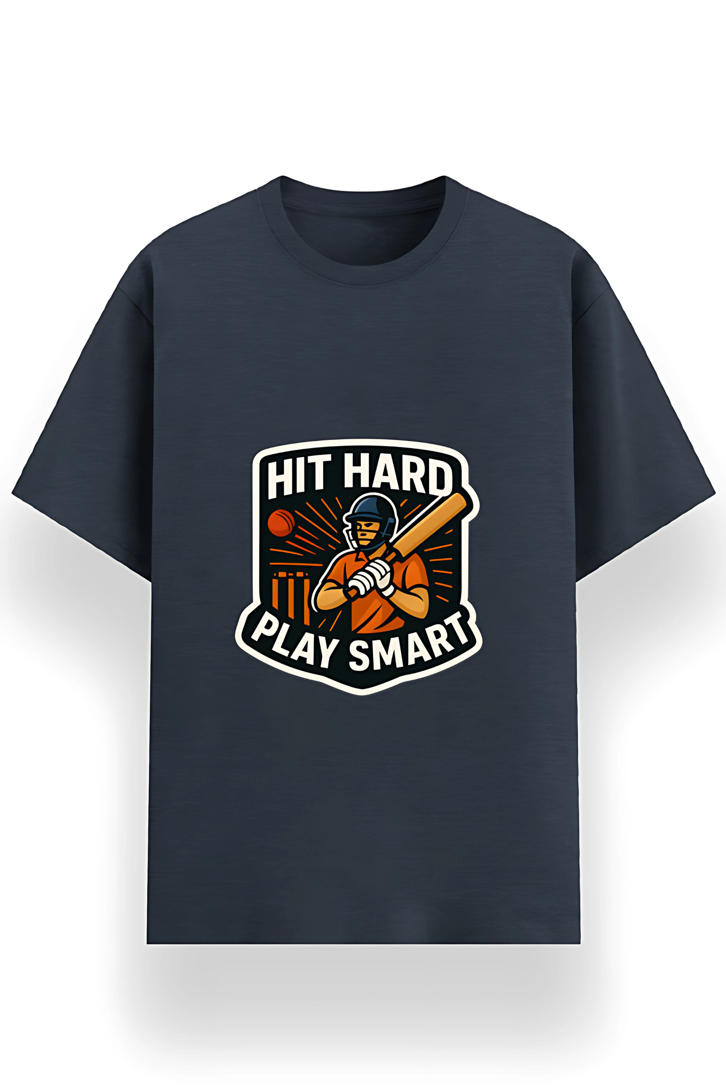 Hit Hard Play Smart Cricket Graphic Men’s T-Shirt – 180 GSM | Poly Cotton | Recycled Fabric | Unisex Fit