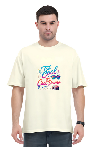 Men’s Oversized T-Shirt – 240 GSM Cotton | “Too Cool for Cool-Downs” Neon Graphic | Unisex Fit | Bio-Washed & Pre-Shrunk