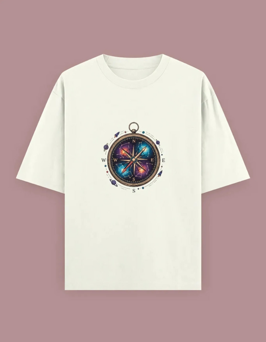 Unisex Oversized T-Shirt with Cosmic Compass Print | 240 GSM Heavy Cotton | Space Explorer Graphic Tee