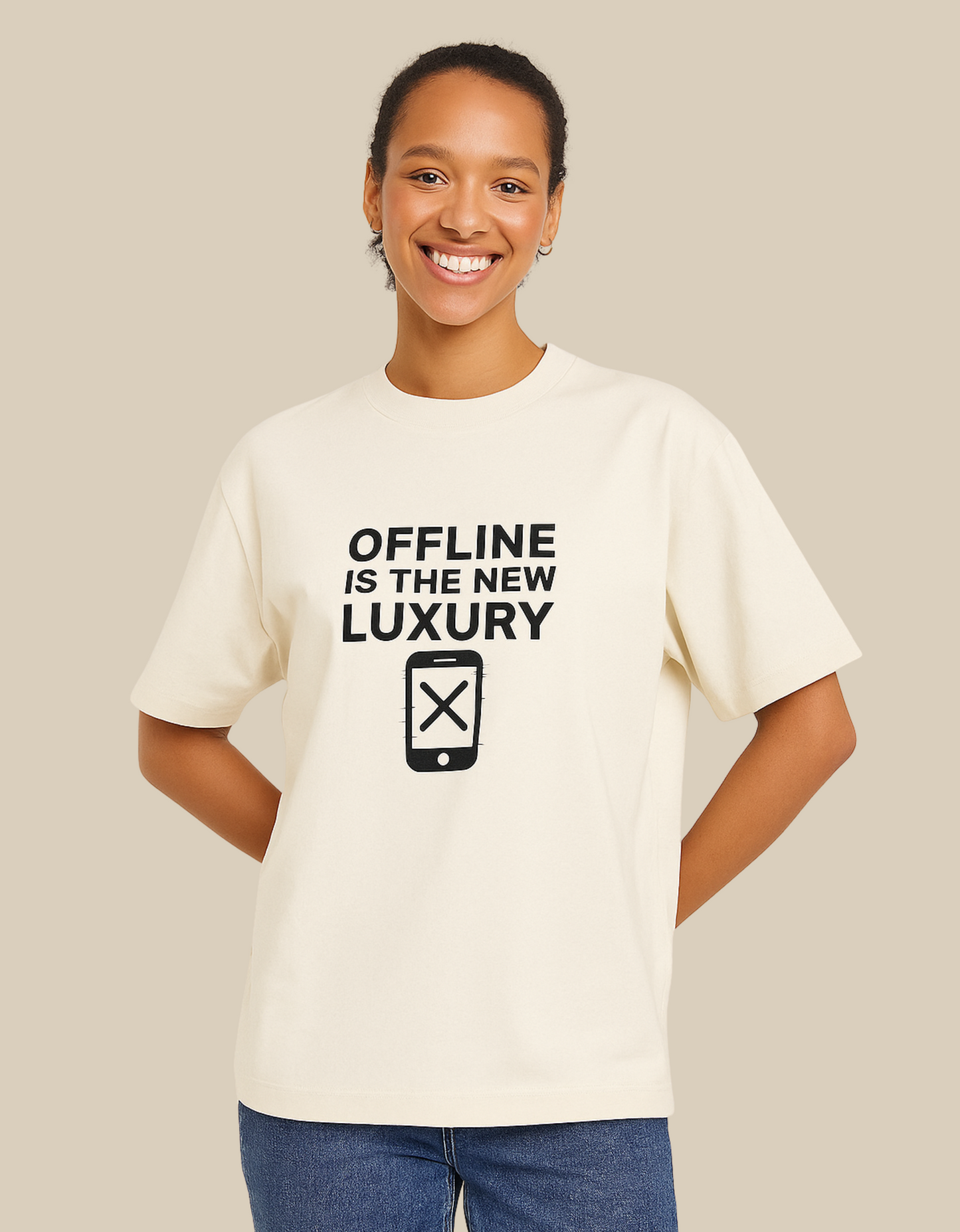 Unisex Oversized Classic T-Shirt – "Offline Is The New Luxury" Print | 240 GSM 100% Cotton