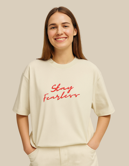 Unisex Oversized Classic T-Shirt – Stay Fearless Print | 240 GSM 100% Cotton, Bio-Washed, Super Combed
