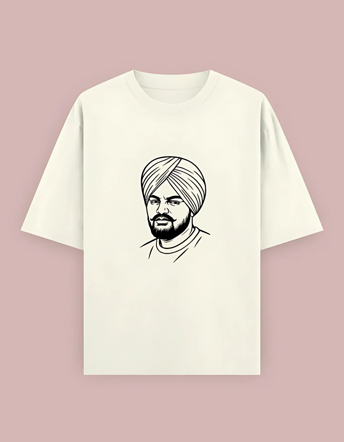 Unisex Oversized Cotton T-Shirt – Sidhu Moosewala Line Art Tribute Print | 240 GSM | 100% Cotton | Punjabi Streetwear