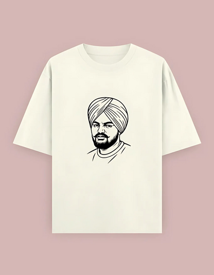 Unisex Oversized Cotton T-Shirt – Sidhu Moosewala Line Art Tribute Print | 240 GSM | 100% Cotton | Punjabi Streetwear
