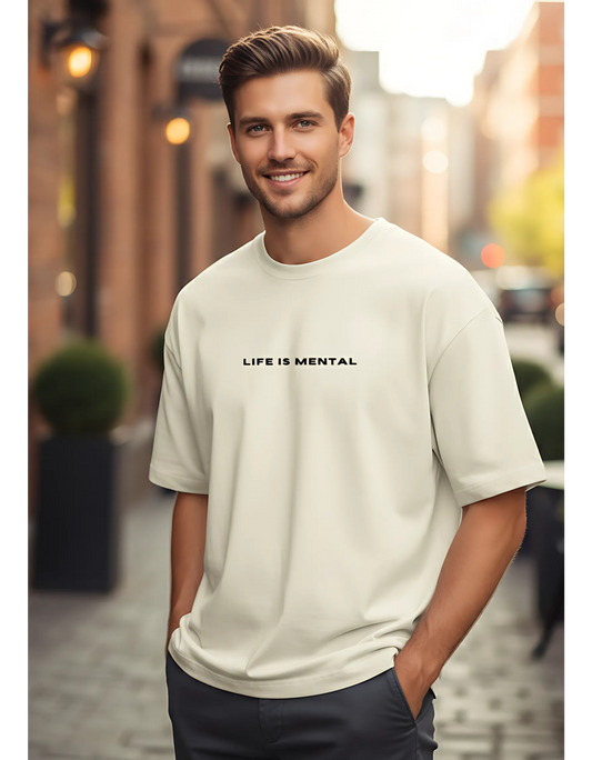 Unisex "Life is Mental" Terry Oversized T-Shirt - Drop Shoulder Tee
