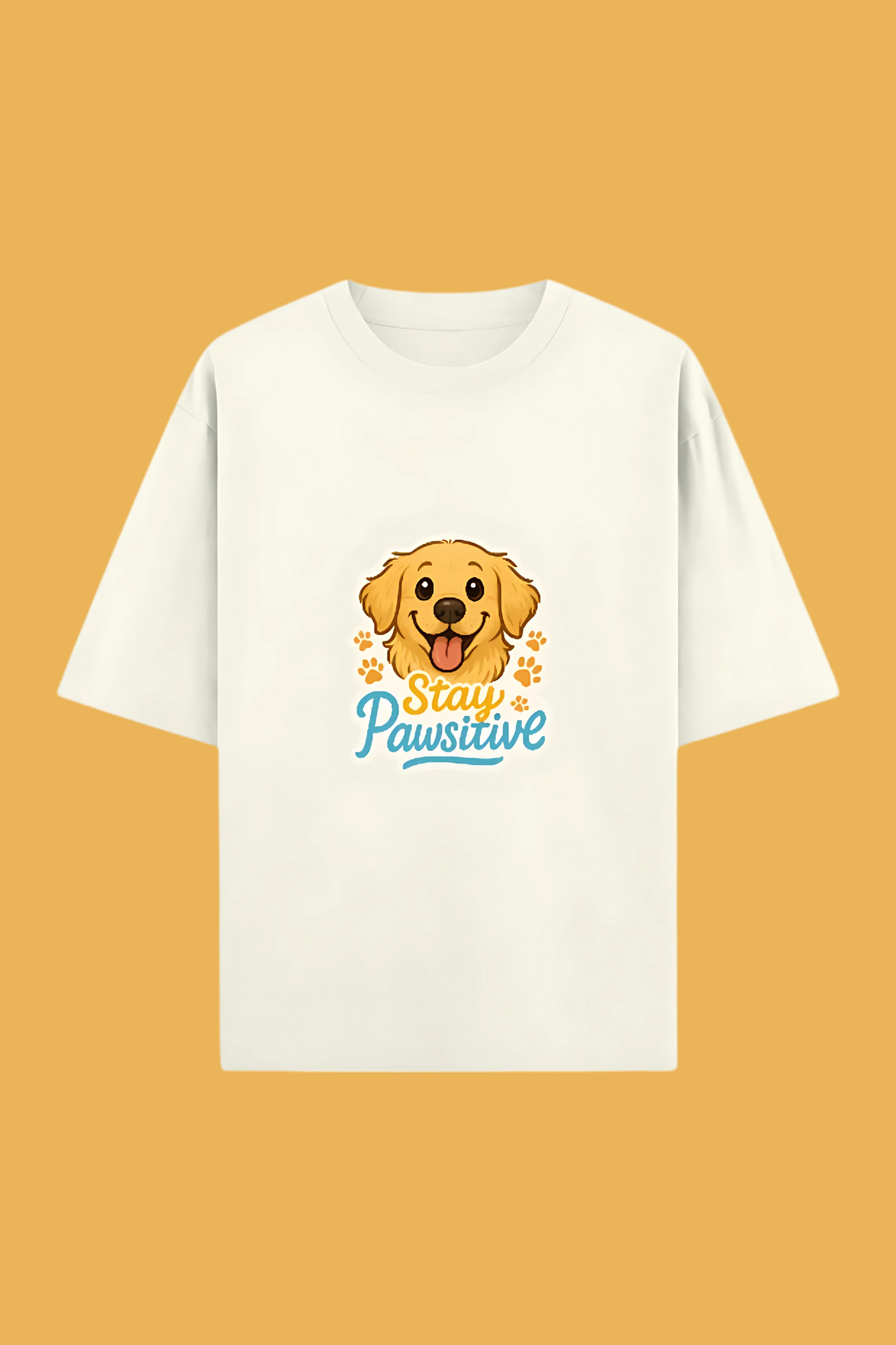 Unisex Oversized T-Shirt | 100% Cotton | “Stay Pawsitive” Golden Retriever Print | 240 GSM | Bio-Washed & Pre-Shrunk