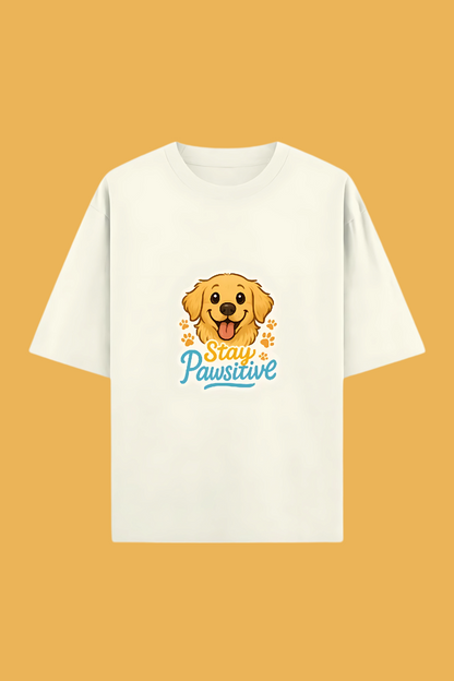Unisex Oversized T-Shirt | 100% Cotton | “Stay Pawsitive” Golden Retriever Print | 240 GSM | Bio-Washed & Pre-Shrunk