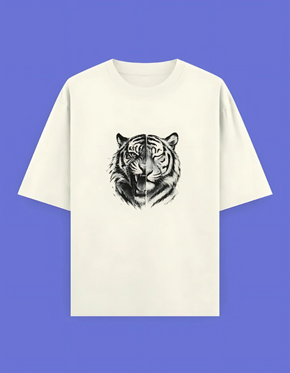Unisex Oversized T-Shirt | 240 GSM 100% Cotton | Split Tiger Face Graphic | Bio-Washed & Pre-Shrunk