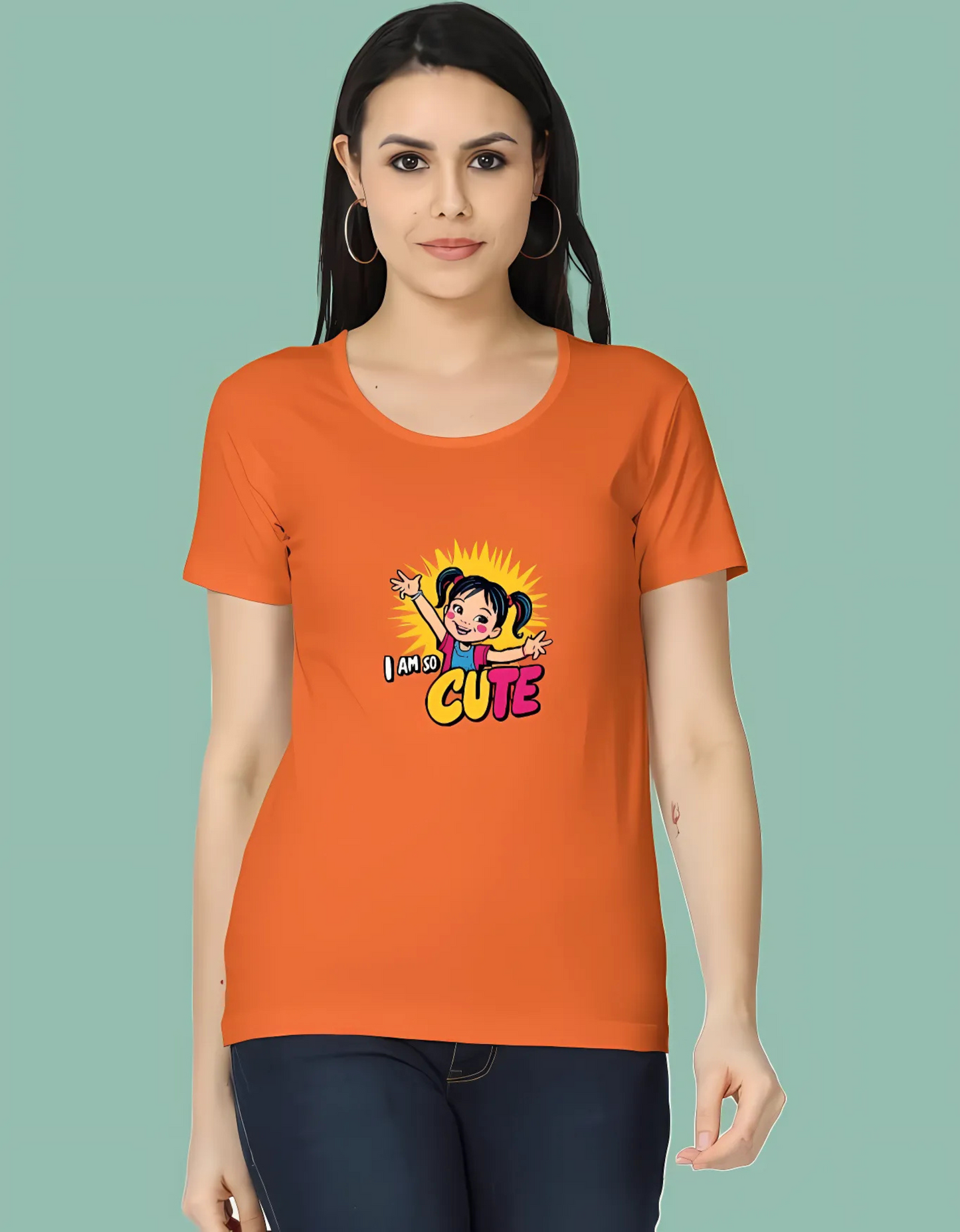 Women’s Classic Cotton T-Shirt – “I Am So Cute” Cartoon Girl Graphic | 180 GSM | Regular Fit | Vibrant Print