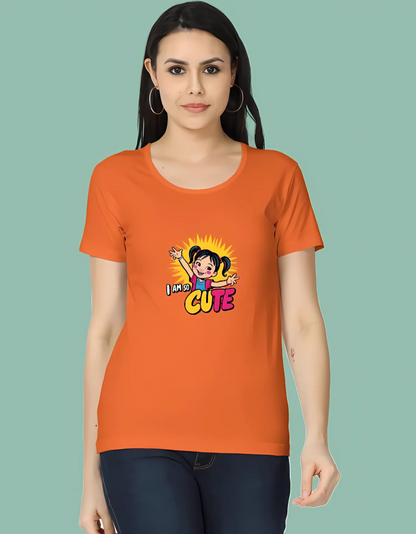 Women’s Classic Cotton T-Shirt – “I Am So Cute” Cartoon Girl Graphic | 180 GSM | Regular Fit | Vibrant Print