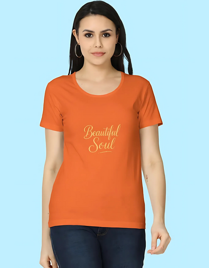 Women's Regular Fit 100% Cotton T-Shirt – Beautiful Soul Typography Print | Super Combed, Bio-Washed, Folded Neck