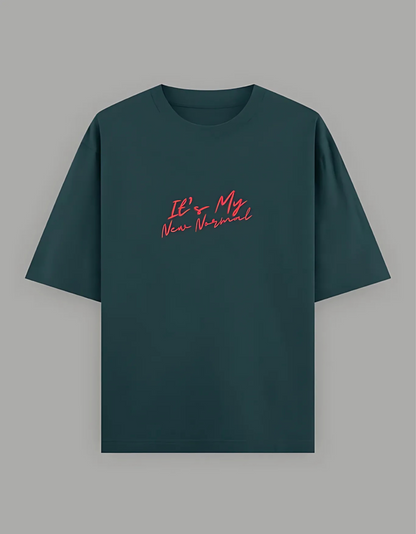 Unisex Oversized T-Shirt – “It’s My New Normal” Slogan Print | 240 GSM | 100% Super Combed Cotton | Bio-Washed | Streetwear Fit