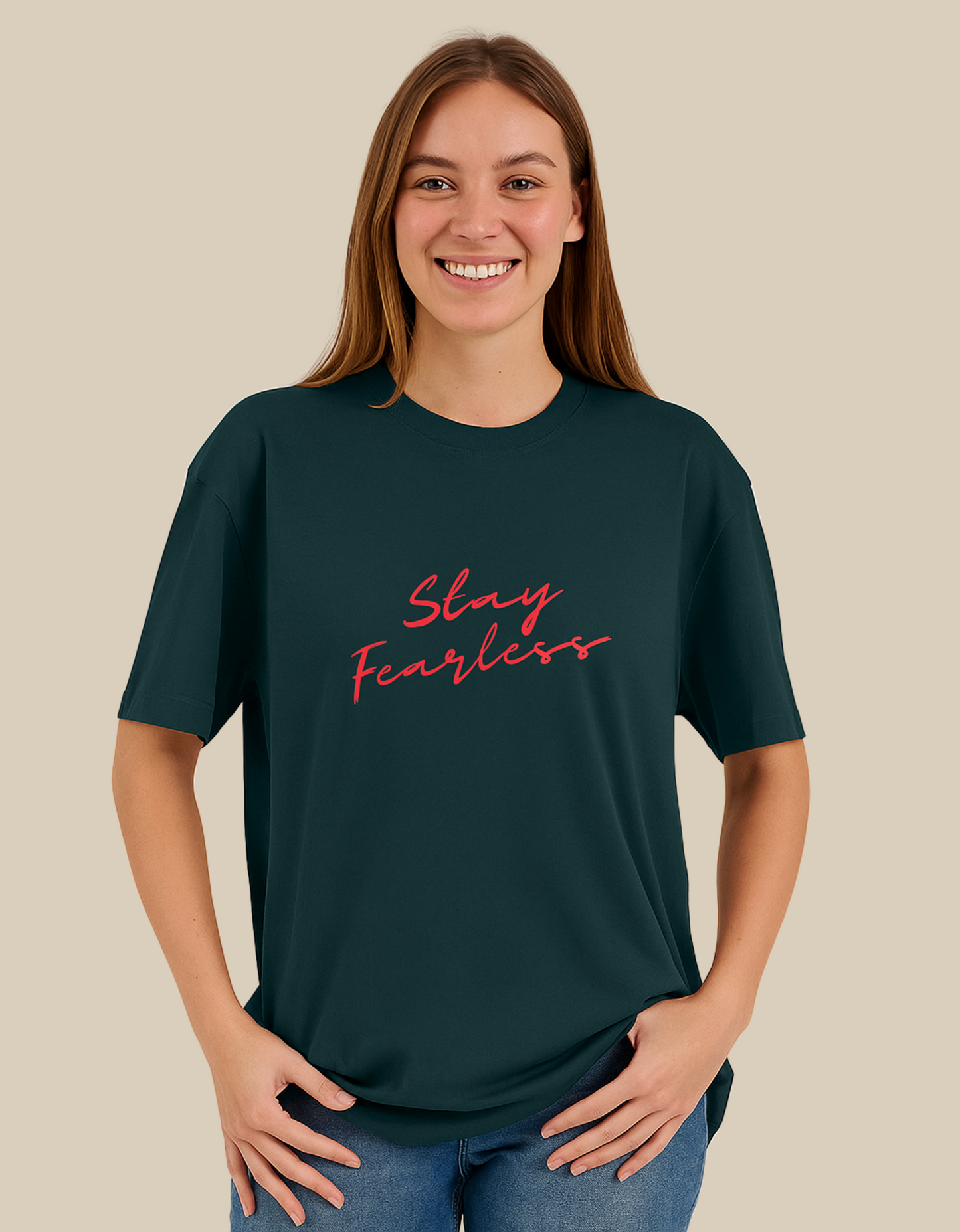 Unisex Oversized Classic T-Shirt – Stay Fearless Print | 240 GSM 100% Cotton, Bio-Washed, Super Combed