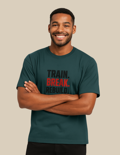 Unisex Oversized Classic T-Shirt – “Train. Break. Rebuild.” | 240 GSM 100% Cotton | Gym & Casual Wear