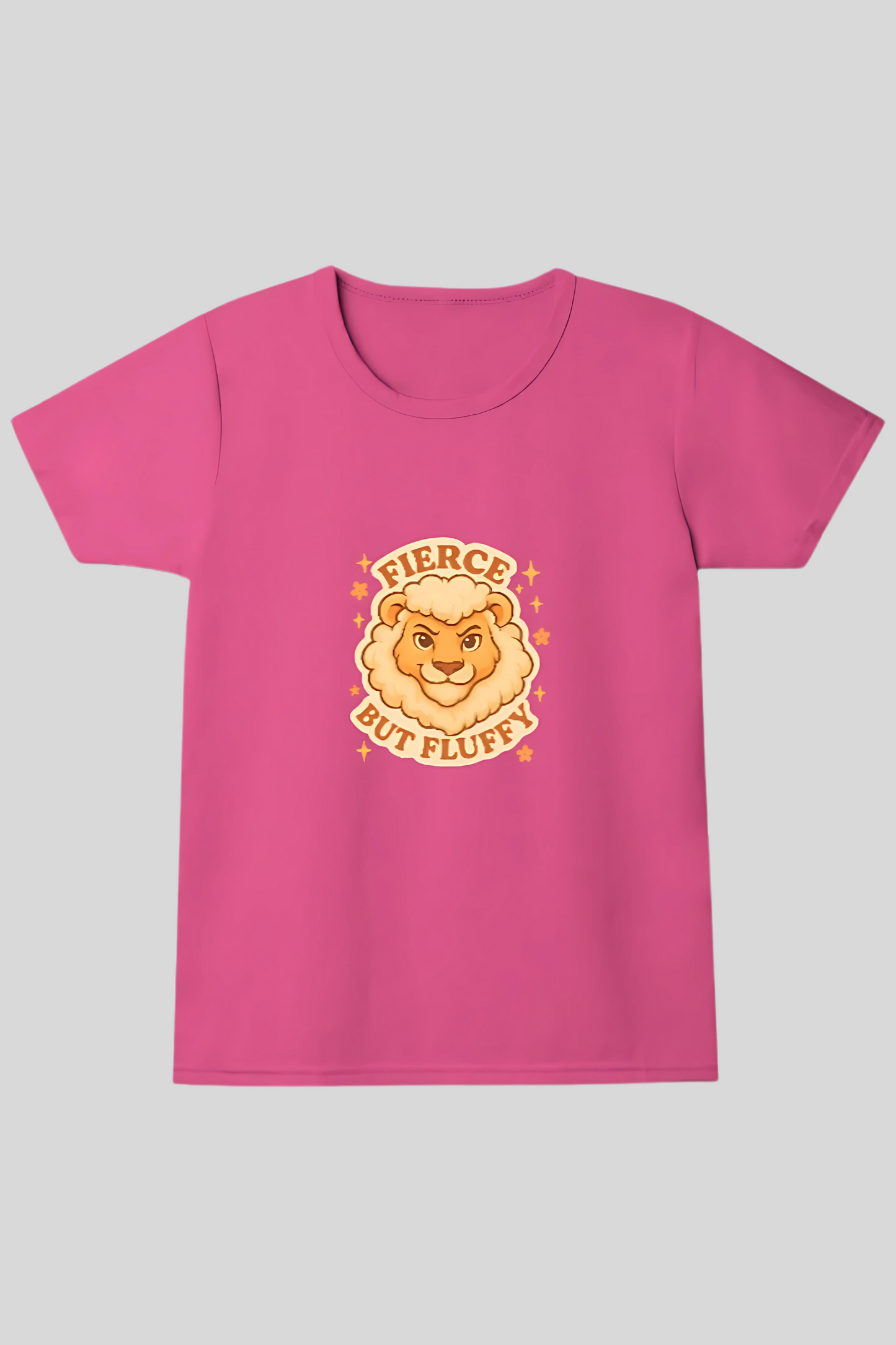 Girls' 100% Cotton T-Shirt for Kids | “Fierce But Fluffy” Cute Lion Print | 180 GSM | Pre-Shrunk | Soft & Bio-Washed