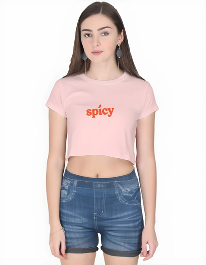 Spicy Printed Women’s Cotton Crop Top – Trendy Casual Wear | 180 GSM Bio-Washed
